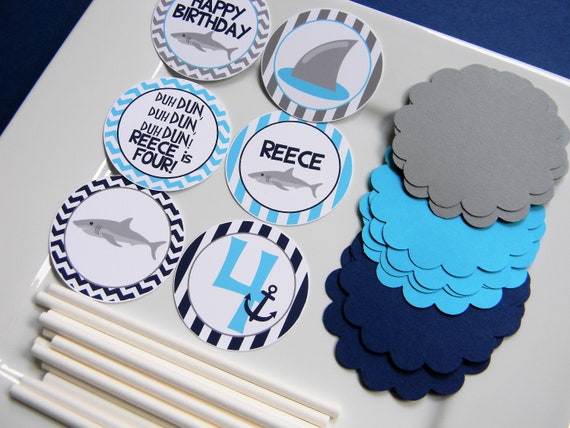 Shark DIY Cupcake Topper Kit, Shark Cupcakes, DIY Party Decor Il_570xn