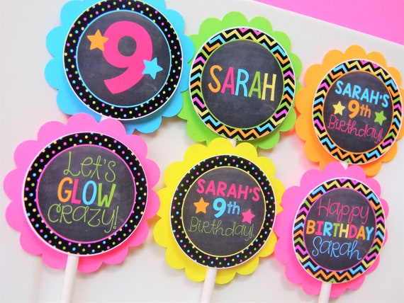 Glow Party Cupcake Toppers, Neon Cupcakes, Glow Party Decor
