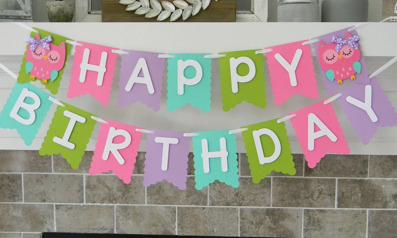 Pennant Banner Owl Banner Owl Party Decorations Owl Happy Birthday Banner
