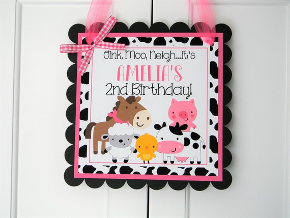 Farm Party Welcome Sign, Farm Party Decor, Barnyard Door Sign, Pink Farm First Birthday Sign