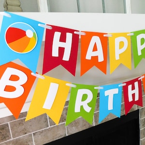 Beach Ball Party Banner - Custom Beach Ball Birthday Decor, Fully Assembled, Beach Ball Theme Party Decorations, Kids Pool Party