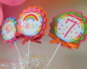 Rainbow Centerpieces, Rainbow Centerpiece Sticks, Pink Rainbow Party Decor, Custom Centerpieces