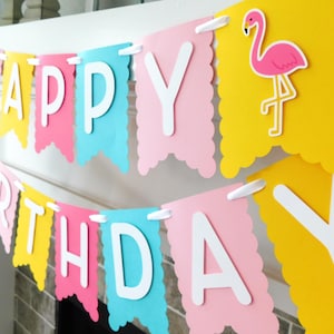 Flamingo Birthday Banner: Teal, Pink & Yellow Party Decor