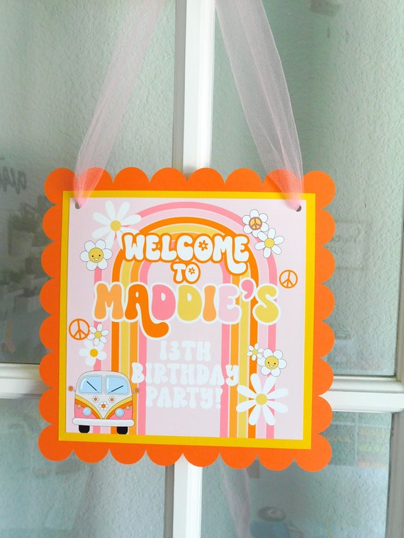 Groovy Welcome Sign, Hippie Party Decor, Groovy Door Sign, 70s Theme Birthday Sign