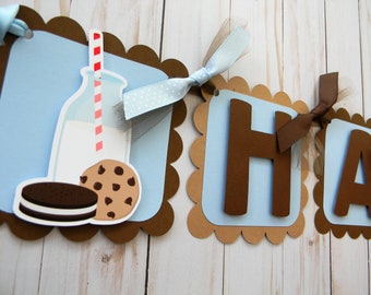 Milk and Cookies Banner, Happy Birthday Banner, Cookie Party Decorations