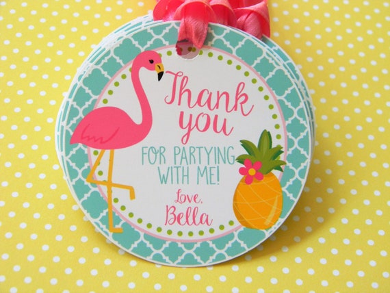 Flamingo Favor Tags, Flamingo Thank You Tags, Pineapple Party