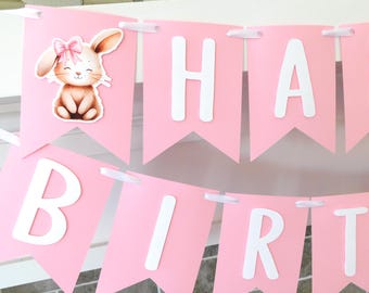 Pink Bunny Party Banner: Custom Girl's Birthday Decor