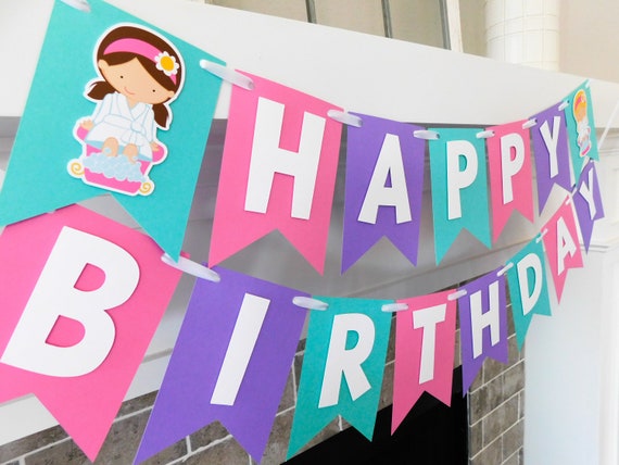 Spa Birthday Banner, Spa Themed Party, Pamper Party Banner, Spa Party Decor in Teal, Pink and Purple