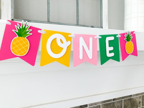 Pineapple High Chair Banner, Pineapple Party Decor, Highchair Garland, Pink Pineapple First Birthday