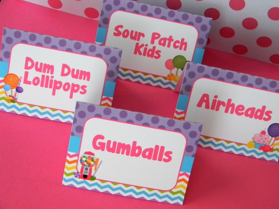 Candy Food Labels, Candy Food Tents, Candy Shop Party Decor