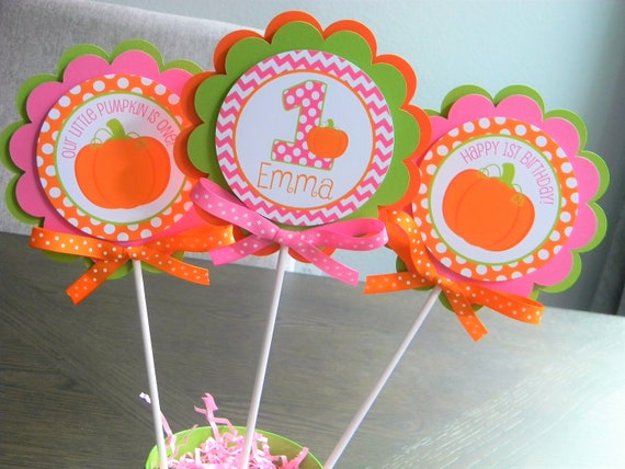 Pumpkin Centerpieces, Pumpkin Centerpiece Sticks, Pink Pumpkin Party Decor, Custom Centerpieces