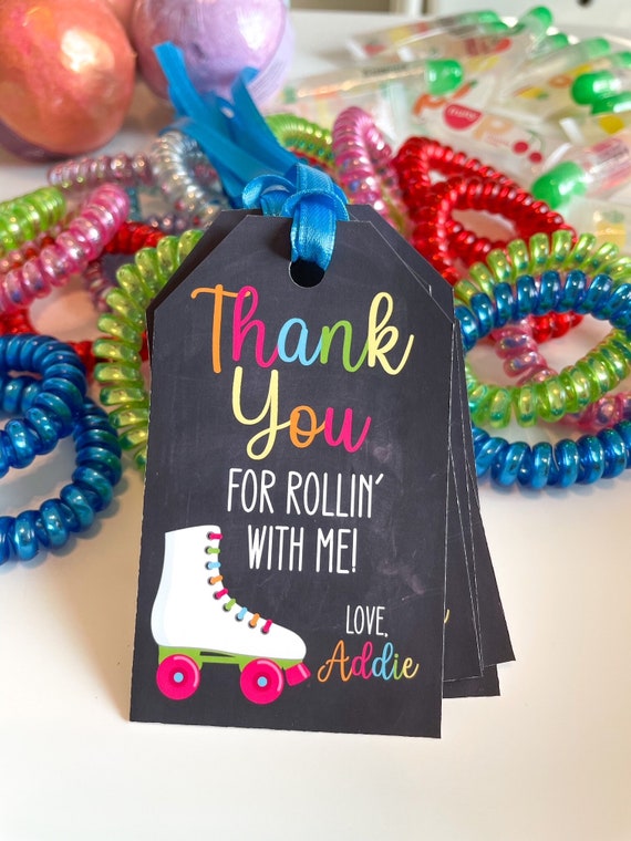 Neon Roller Skate Favor Tags, Skate Party Thank You Tags, Roller Skating Party