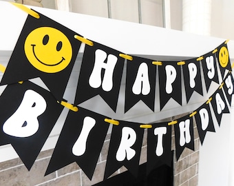 Happy Face Birthday Banner, One Cool Dude Party Decor, Smile Birthday Banner