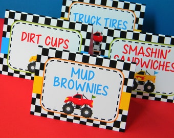 Monster Truck Food Labels, Truck Food Tents, Monster Truck Party Decor