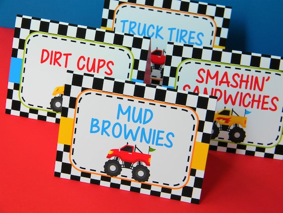 Monster Truck Food Labels, Truck Food Tents, Monster Truck Party Decor