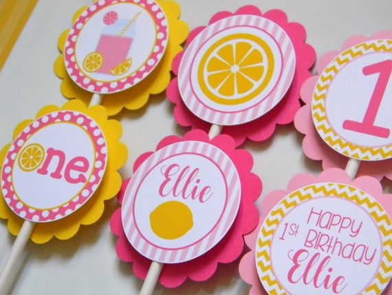 Lemonade Party Cupcake Toppers, Pink Lemonade Cupcakes, Lemon Party Decor