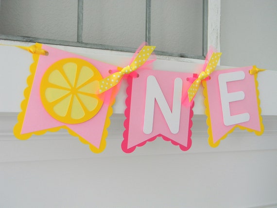 Lemonade High Chair Banner, Lemon Party Decor, Highchair Garland, Pink Lemonade First Birthday