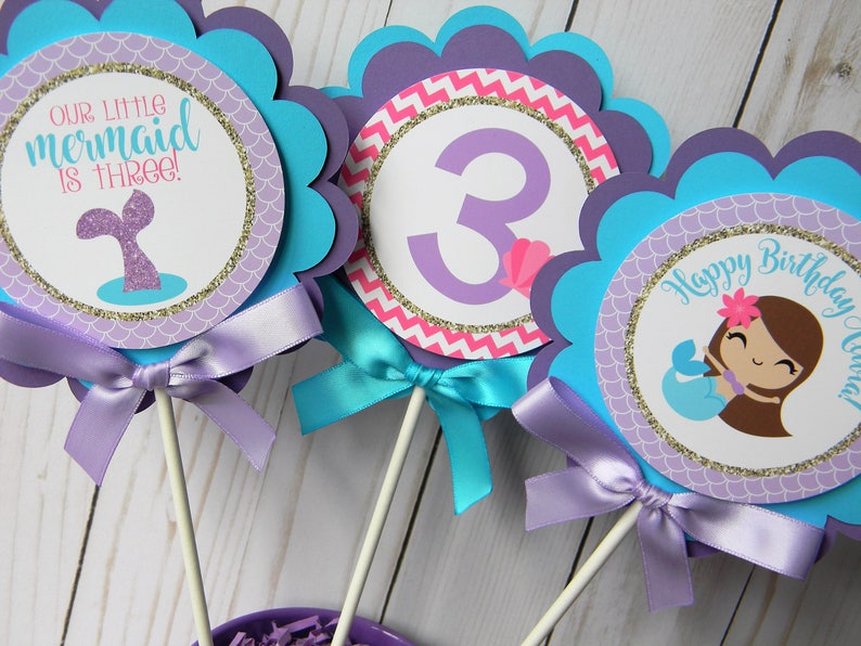 Mermaid 1st Birthday Mermaid Centerpiece Sticks Set of 3 Mermaid Party Decorations
