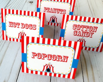 Carnival Food Labels, Circus Tent Food Tents, Carnival Party Decor