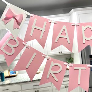 Pink Bow Birthday Banner: Coquette Preppy Party Decor