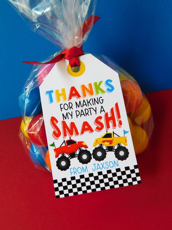 Monster Truck Favor Tags, Truck Thank You Tags, Monster Truck Birthday Party