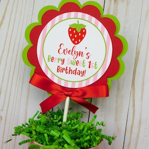 Personalized Strawberry Birthday Cake Topper - Custom Party Decor
