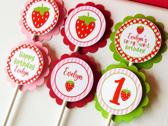 Strawberry Party Cupcake Toppers, Strawberry Cupcakes, Berry First Birthday