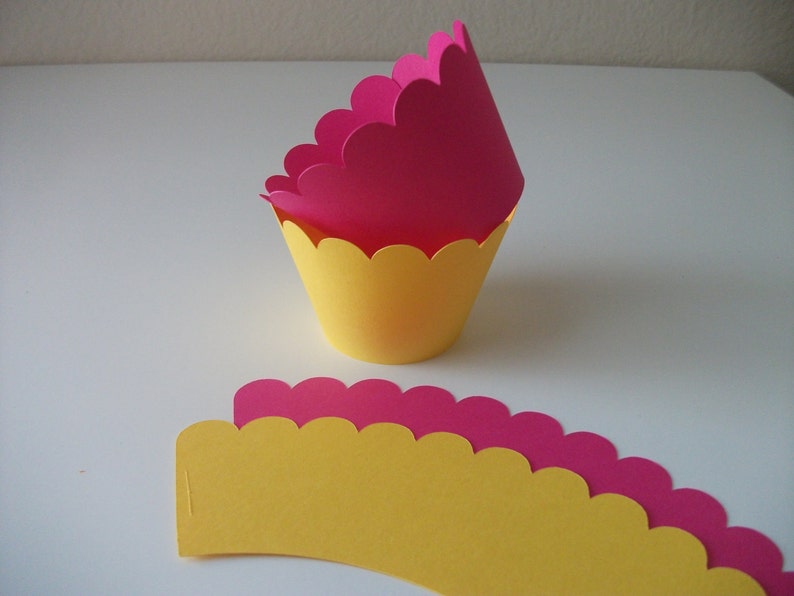 Hot Pink And Yellow Party Cupcake Wrappers Party Decorations Etsy