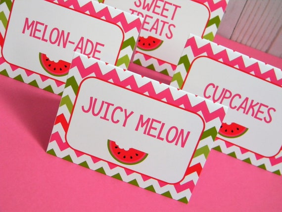 Watermelon Party Food Labels, Melon Food Tents, One in a Melon Party Decor