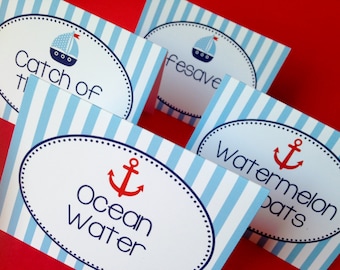 Nautical Food Labels, Sailboat Food Tents, Nautical Party Decor