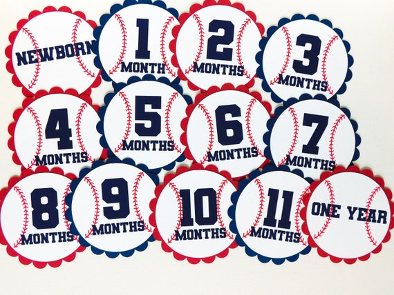 Baseball Photo Banner Tags, 1st Birthday, Newborn to 12 Months Labels