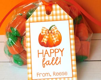 Pumpkin Fall Favor Tags: Autumn Treat Labels, Teacher Gifts