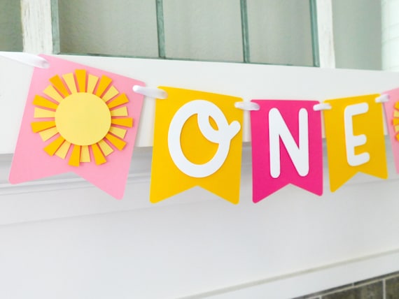 Sunshine High Chair Banner, Sunshine Party Decor, Highchair Garland, Pink Sun First Birthday