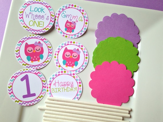 Owl Birthday Party Personalized Diy Cupcake Topper Kit Owl Etsy