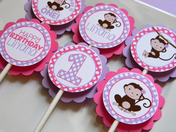 Monkey Party Cupcake Toppers, Monkey Cupcakes, Little Monkey Party Decor