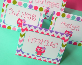 Owl Party Food Tents - Customizable Labels - Custom Table Decor