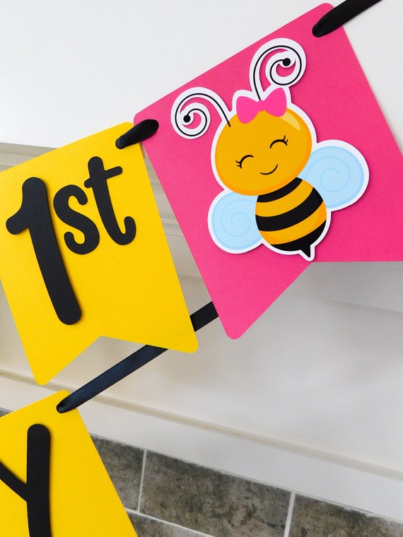 Bee Banner, Bumble Bee Birthday, Bee Day Party Decor, Pink Bee Garland
