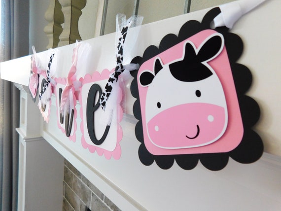 Cow High Chair Banner, Cow Party Decor, Highchair Garland, Pink Cow First Birthday