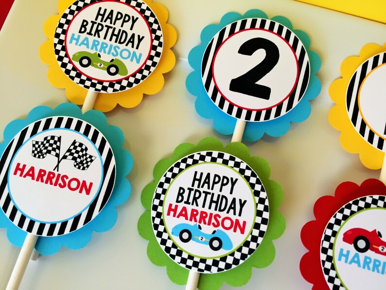 Race Car Cupcake Toppers Race Car Cupcakes Party Decor Etsy