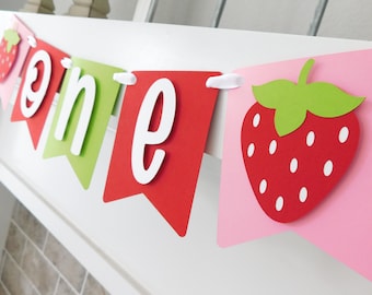 Strawberry First Birthday Highchair Banner: Berry Sweet Party Decor
