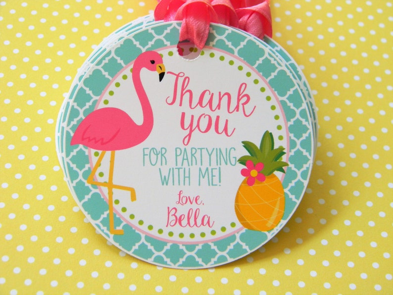 Flamingo Favor Tags Flamingo Thank You Tags Pineapple Party | Etsy