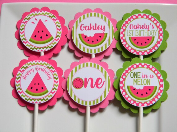 Watermelon Party Cupcake Toppers, Melon Cupcakes, One in a Melon Party Decor