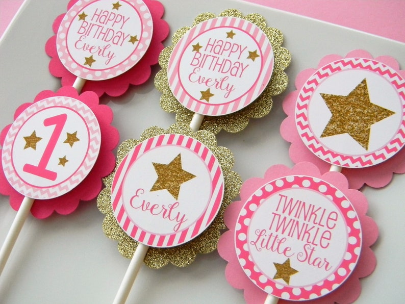 Party Decor Set of 12 Little Star Cupcake Toppers Star Cupcakes