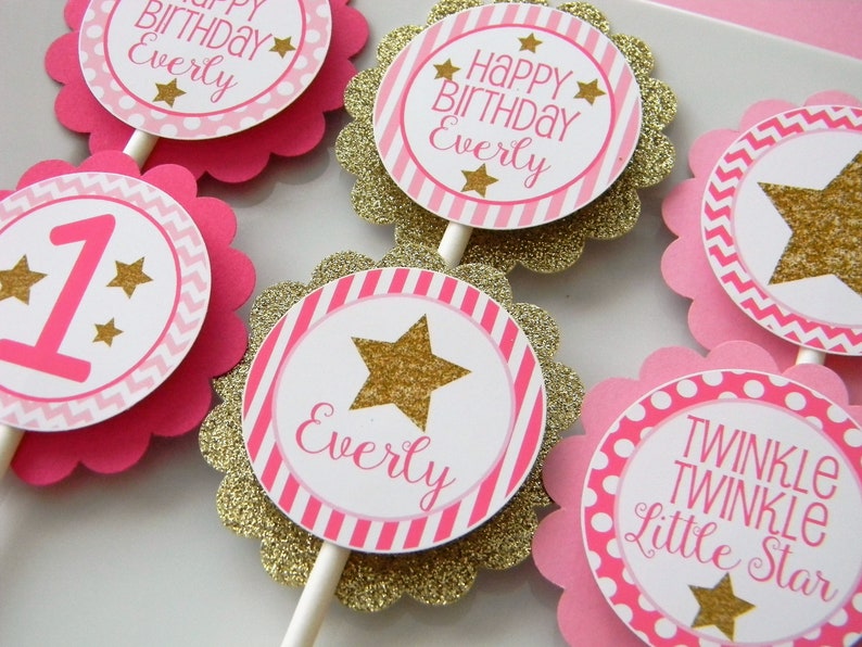 Party Decor Set of 12 Little Star Cupcake Toppers Star Cupcakes