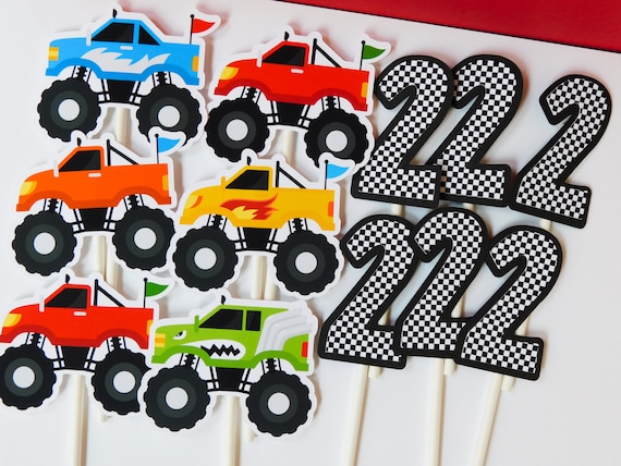 Cutout Monster Truck Party Cupcake Toppers, Monster Truck Cupcakes, Truck Party Decor