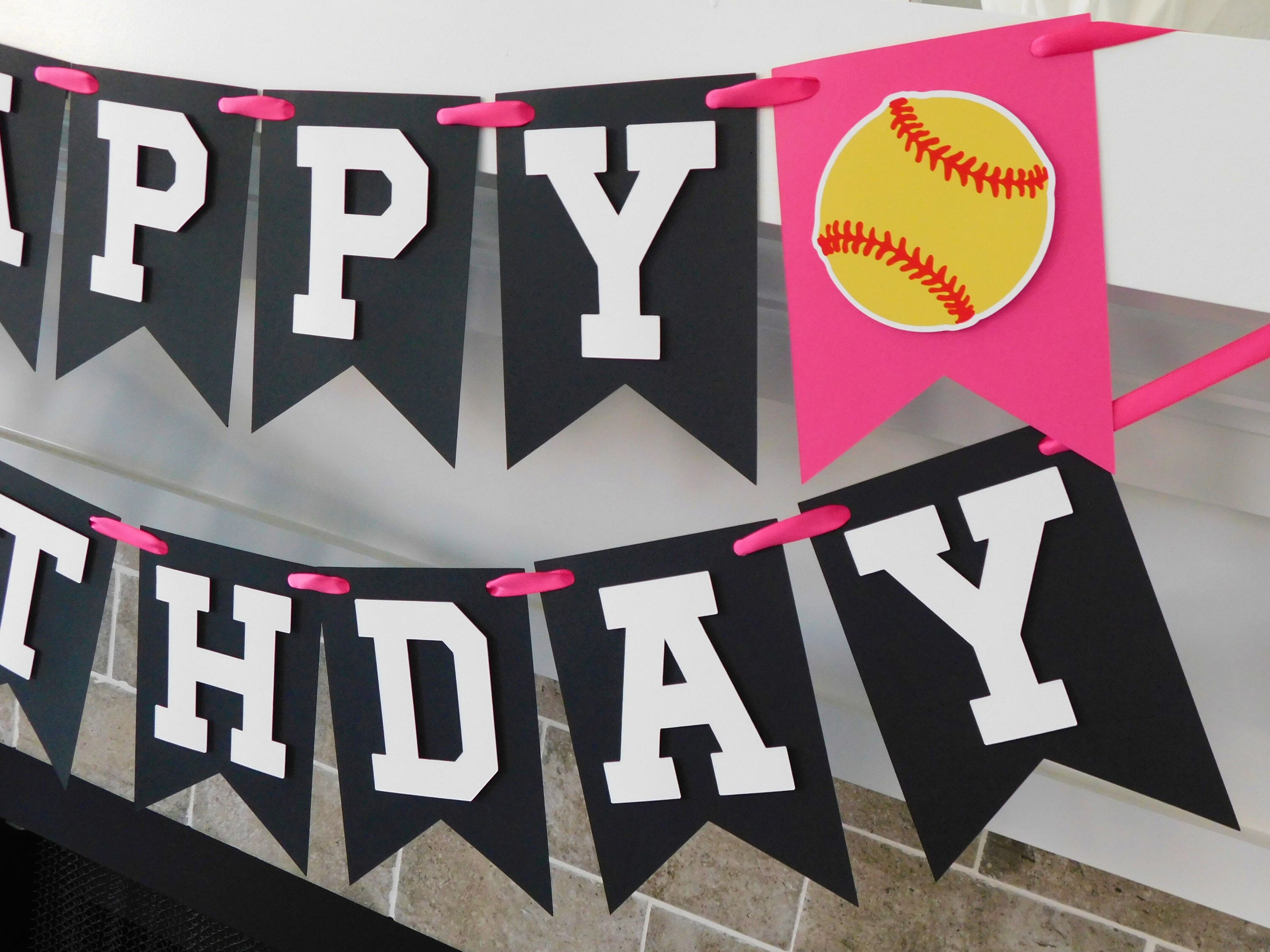 Softball Banner Happy Birthday Banner Softball Party Etsy