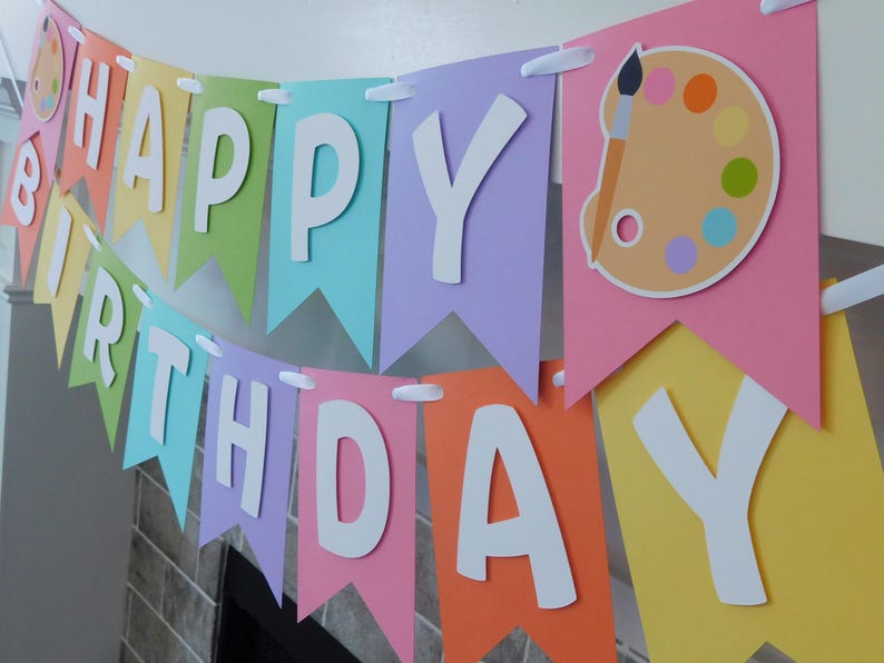 Pastel Art Party Banner: Painting Birthday Supplies – Custom Kids Art Theme Decorations image 1