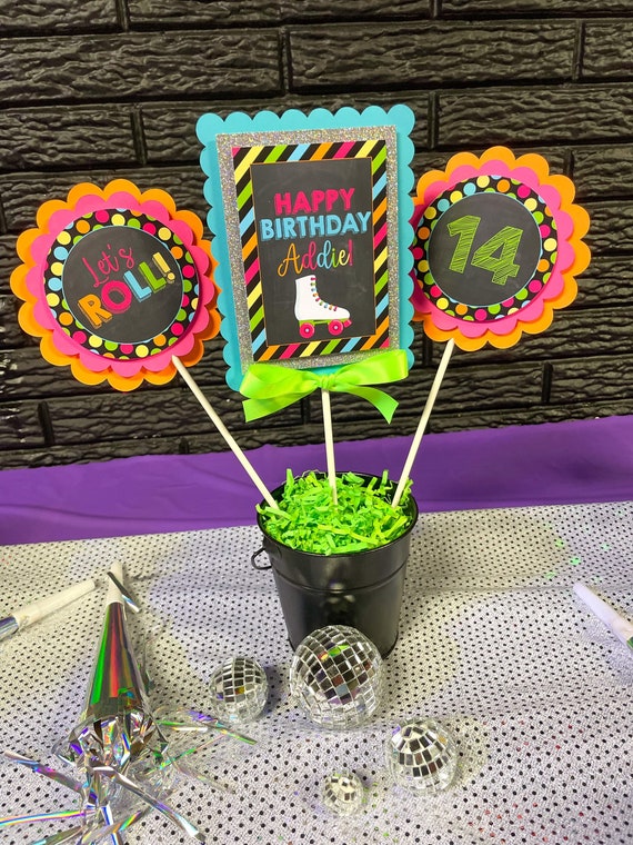 Neon Roller Skate Party Centerpiece Sticks, Skating Party Decorations
