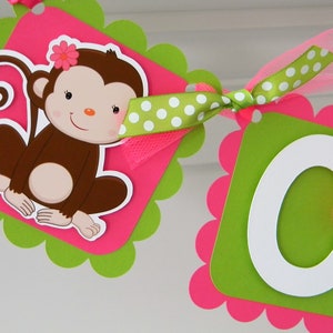 Monkey Highchair Banner: Pink & Green First Birthday Garland