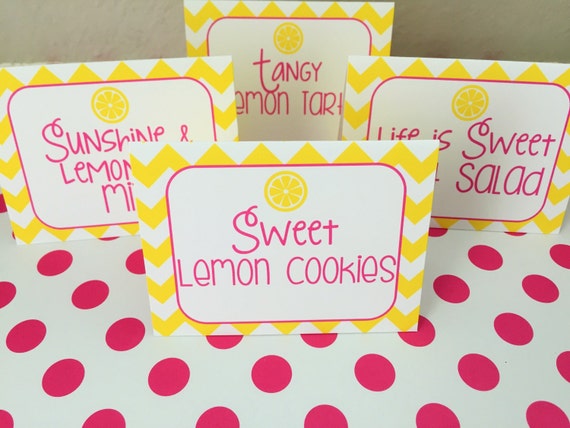 Lemonade Food Labels, Lemon Food Tents, Lemonade Party Decor